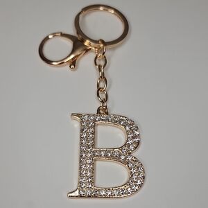 Letter B Initial B Alphabet B Rhinestone Gold Key Chain Bag Charm